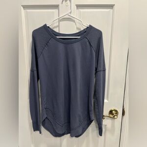 TE VERDE Blue Long Sleeved Top Round Hem Partially Ribbed SIZE MEDIUM Pre Loved